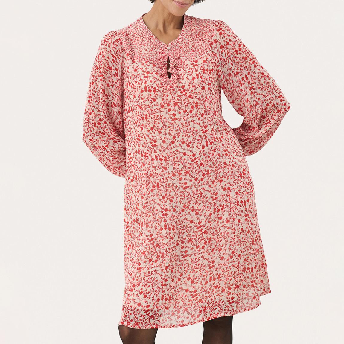 White/Red Ditsy Print Shift Mini Dress main product photo