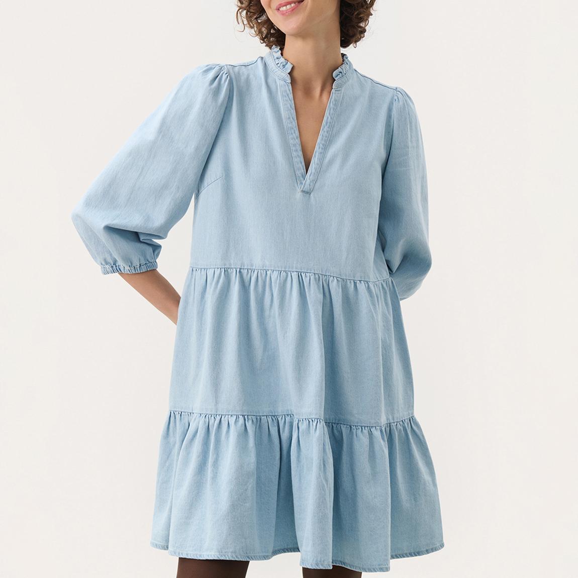 Light Blue Denim Tiered Mini Dress main product photo