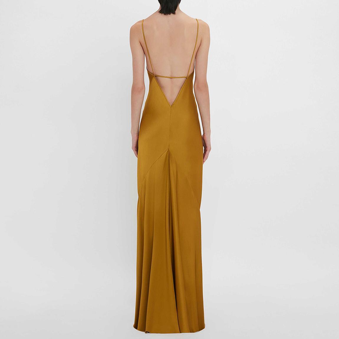 Victoria Beckham Flax Gold Low Back Gown - BrandAlley