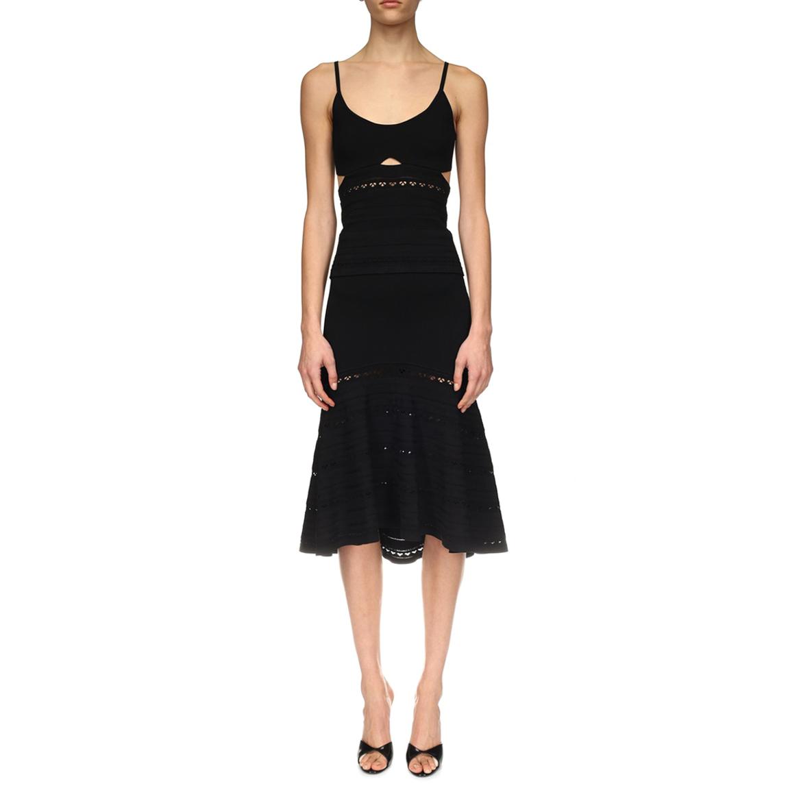 Black Flared Open Weave Midi Skirt main product photo