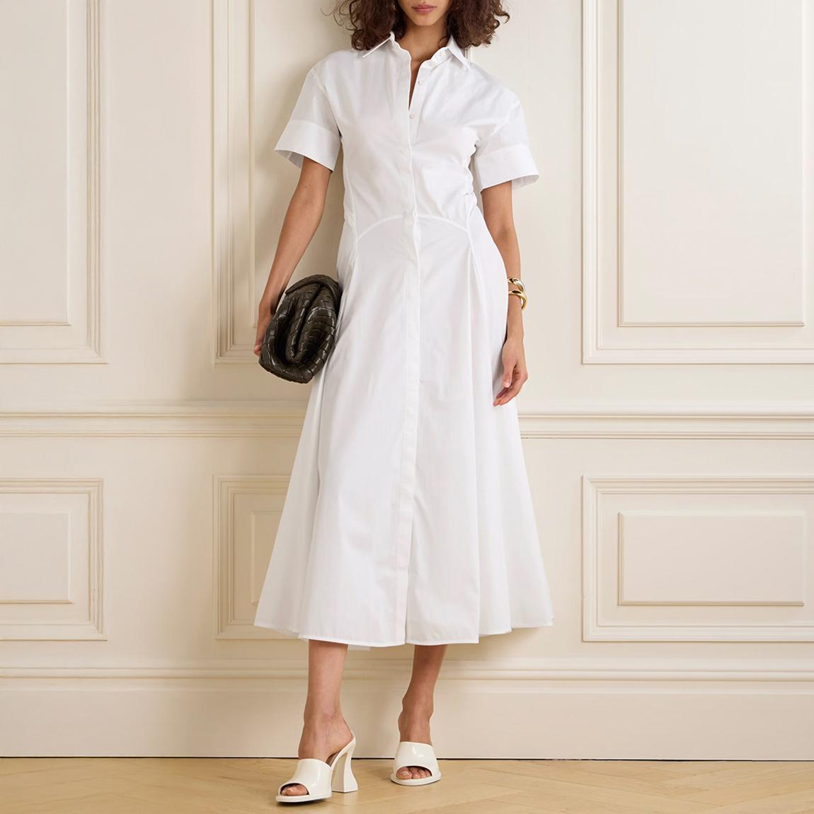 White Panelled Fit & Flare Shirt Dress main product photo