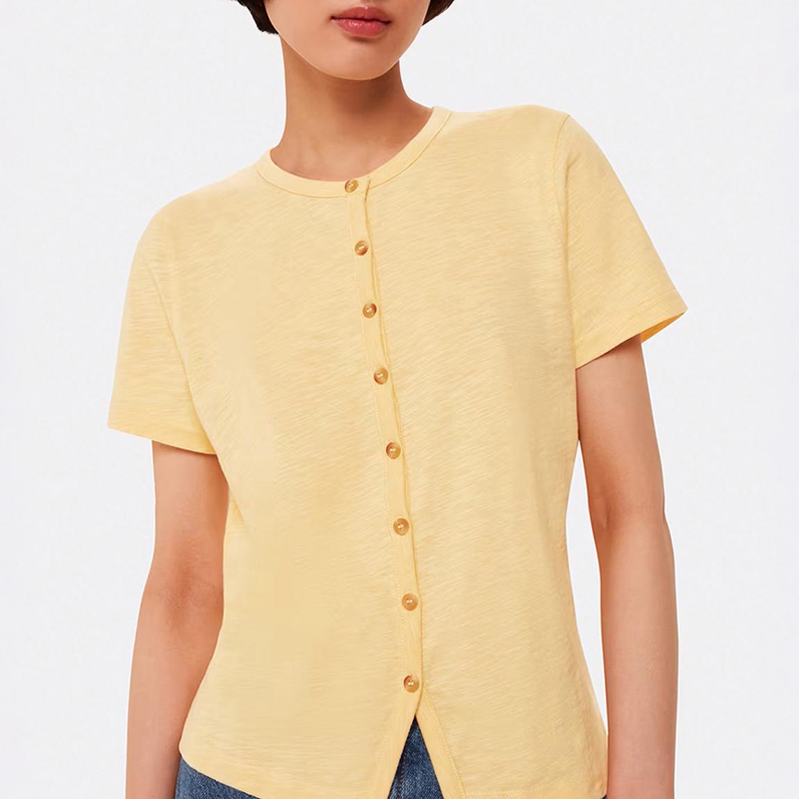Butter Yellow Isla Button Front Cotton T-Shirt main product photo