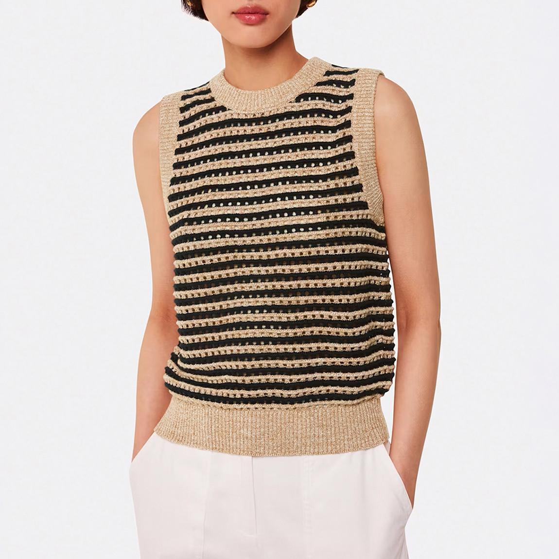 Black/ Beige Crochet Stripe Tank main product photo