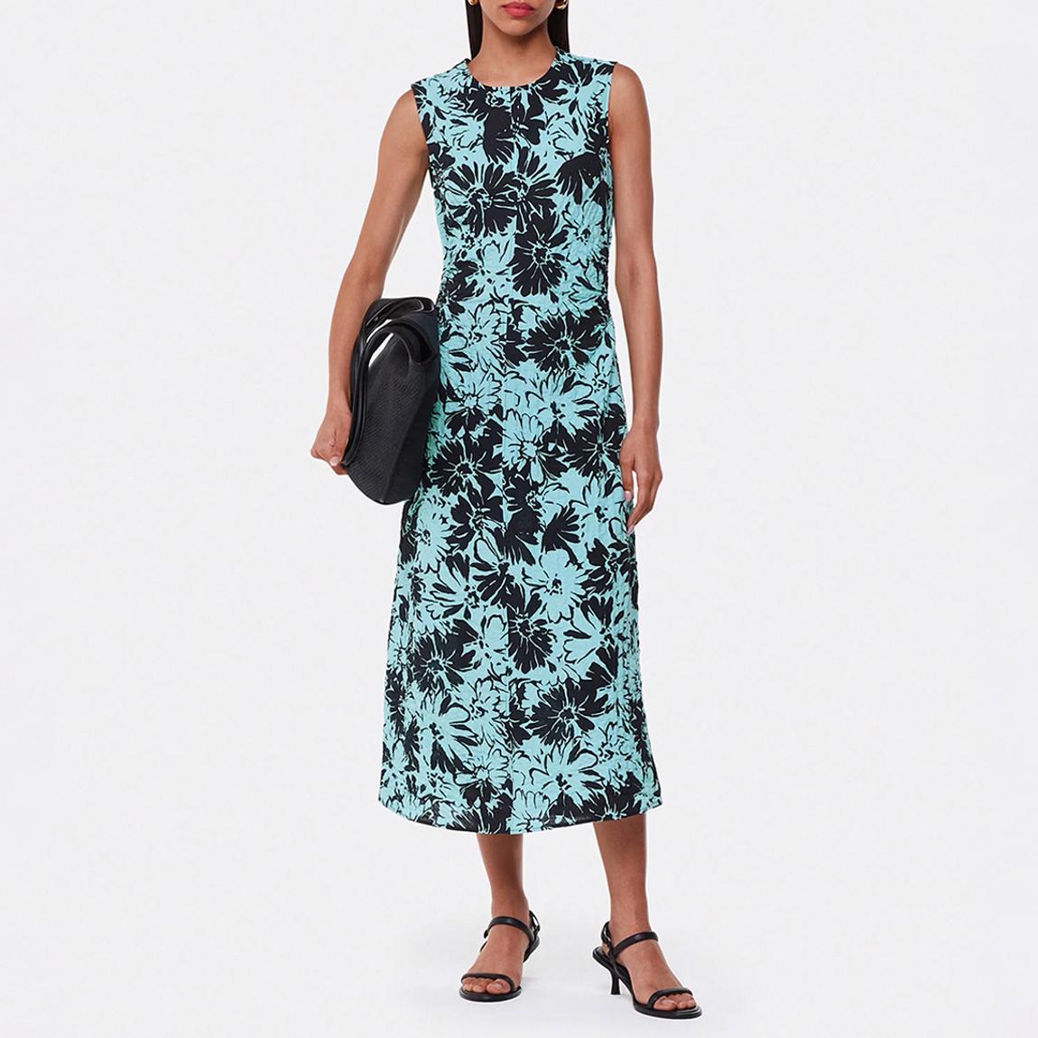 Blue Pansy Print Textured Midi Dress main product photo
