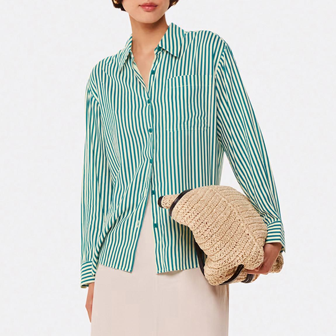 Green/ White Stripe Linen Blend Shirt main product photo