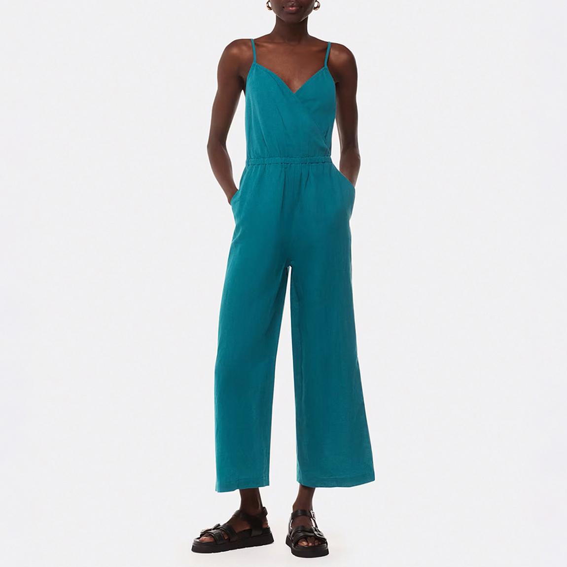 Green Wrap Linen Blend Jumpsuit main product photo