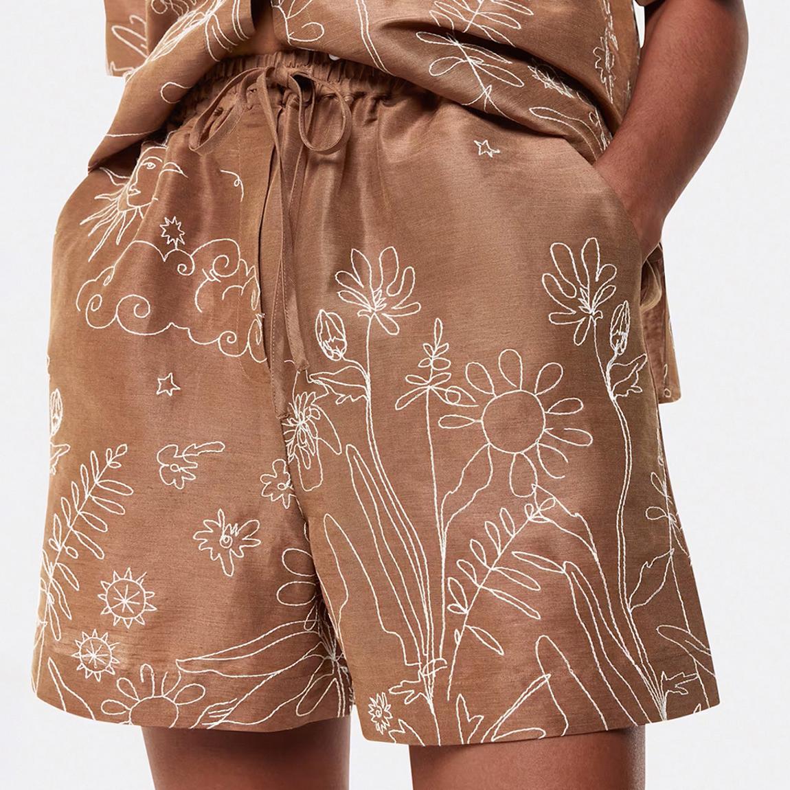 Brown Embroidered Scribble Short main product photo