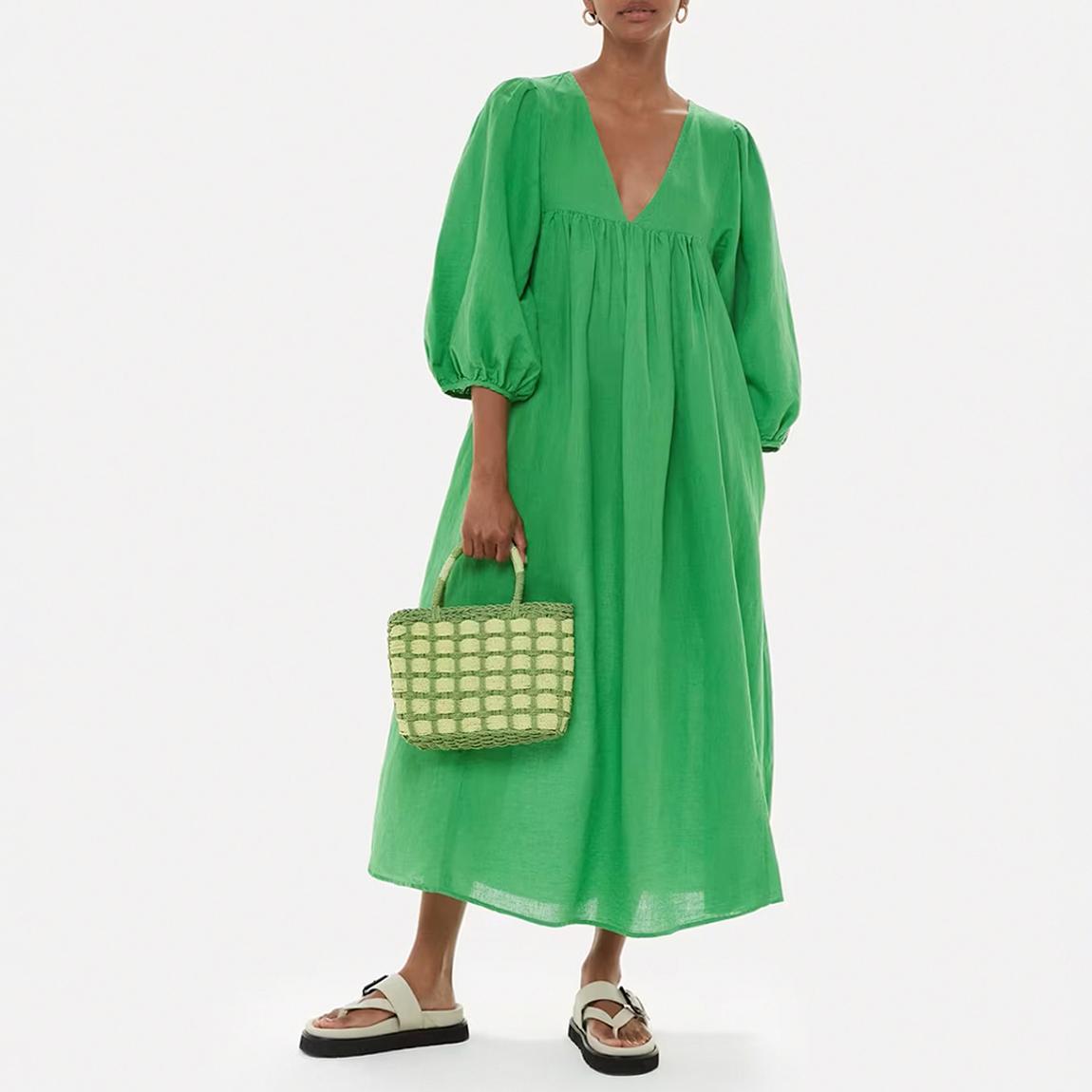 Turquoise Gloria Linen Blend Dress main product photo