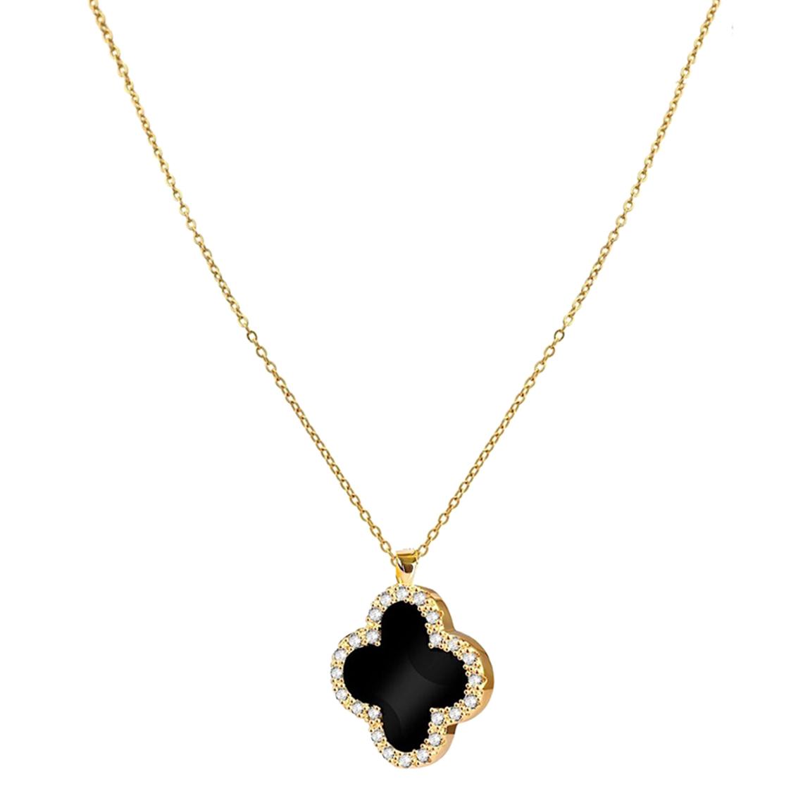 18K Gold Black Motif Drop Embelisshed Necklace main product photo