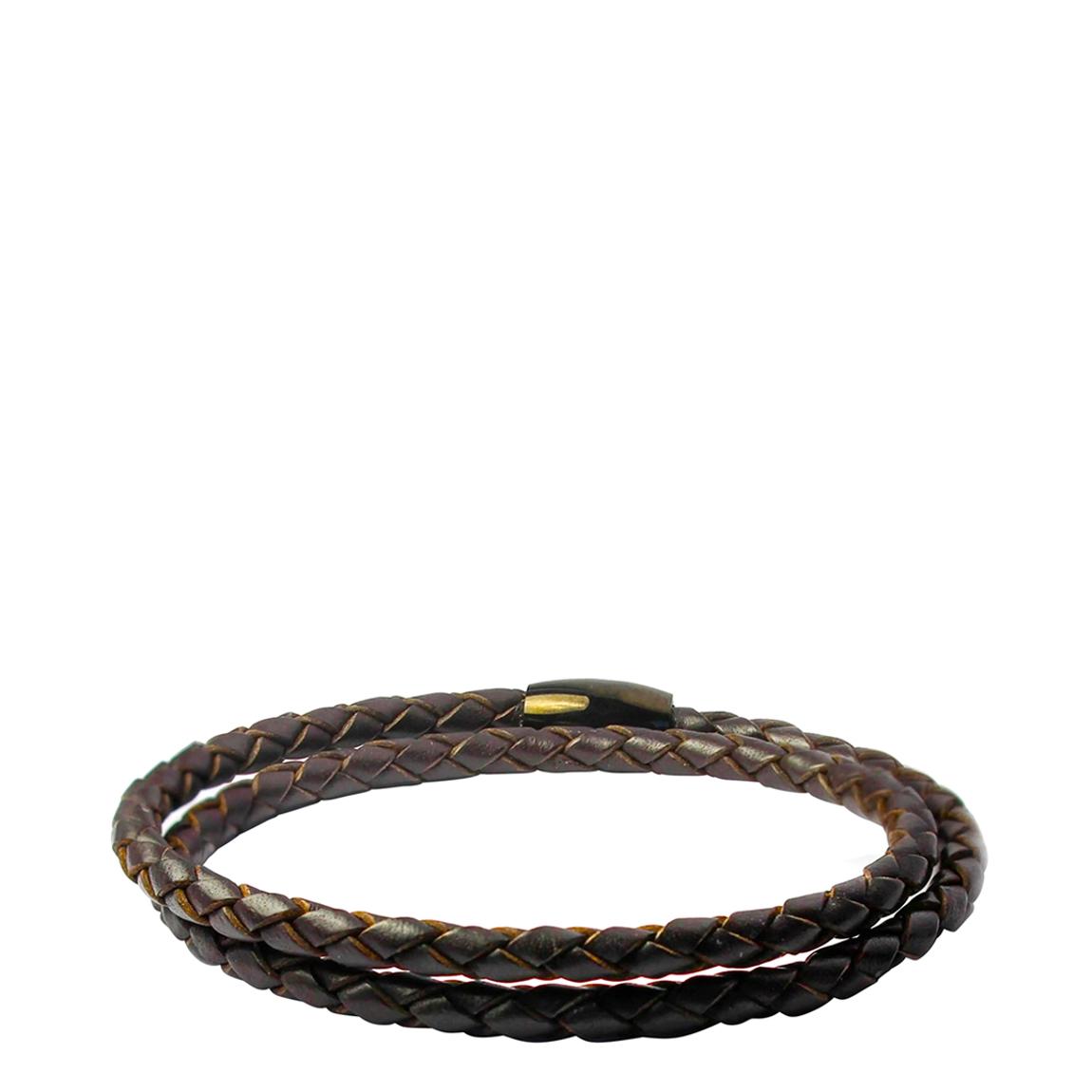 Black Plated Brown Leather Double Row Wrap Bracelet main product photo