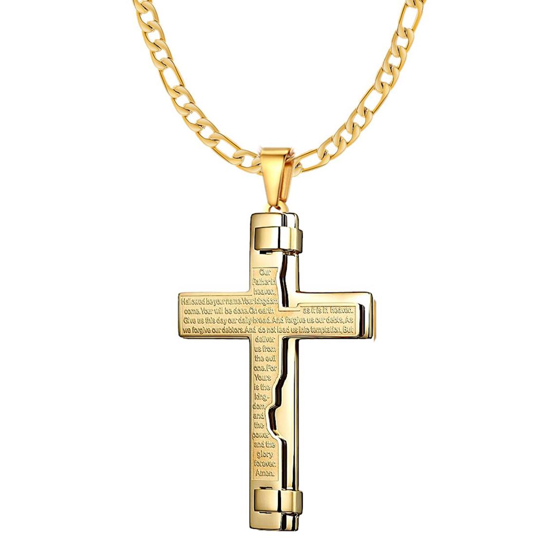 18K Gold Cross Engraved Necklace main product photo