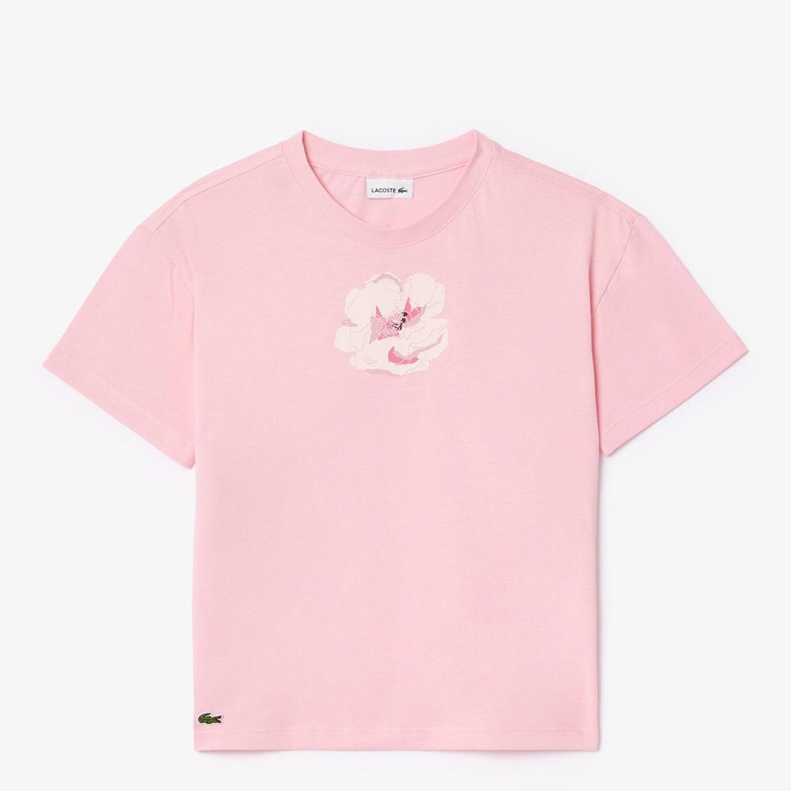 Kid's Pink Embroidered Flower Print T-Shirt main product photo