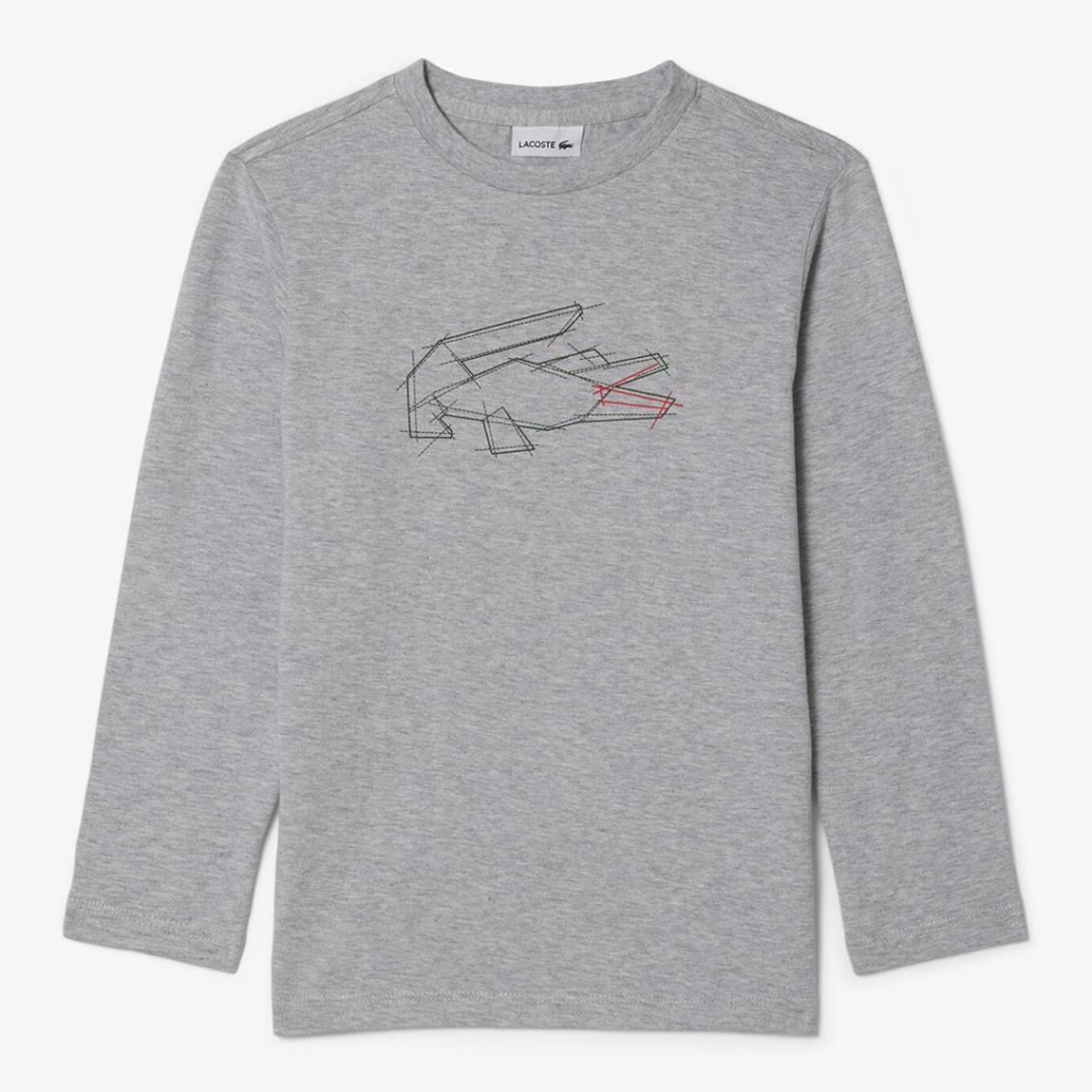 Kid Boy's Grey Long Sleeve Crocodile Printed T-Shirt main product photo