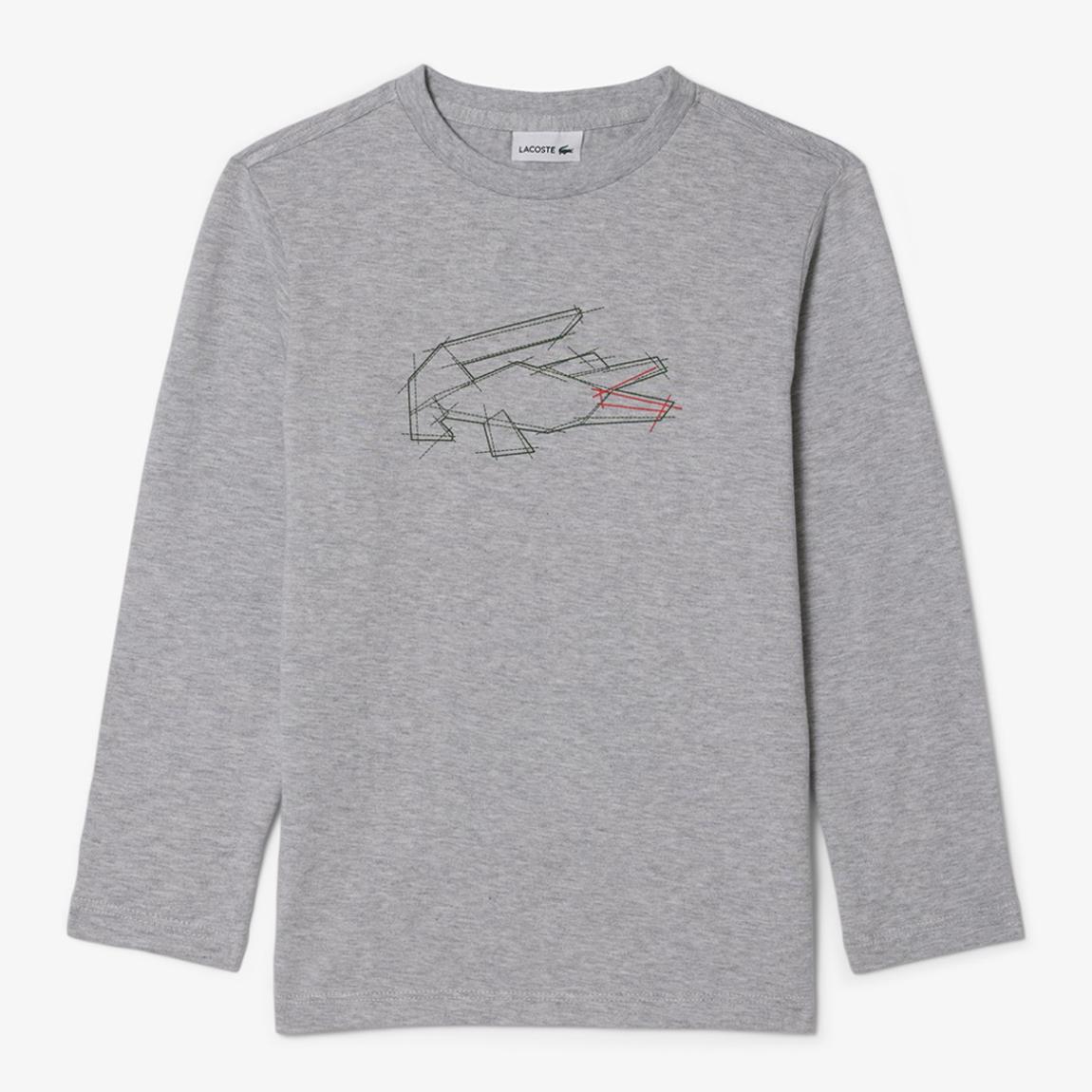 Teen Boy's Grey Long Sleeve Crocodile Printed T-Shirt main product photo