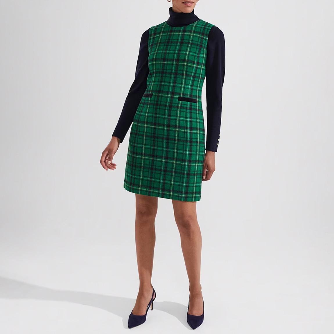 Hobbs London Green Margot Checked Wool Dress - BrandAlley