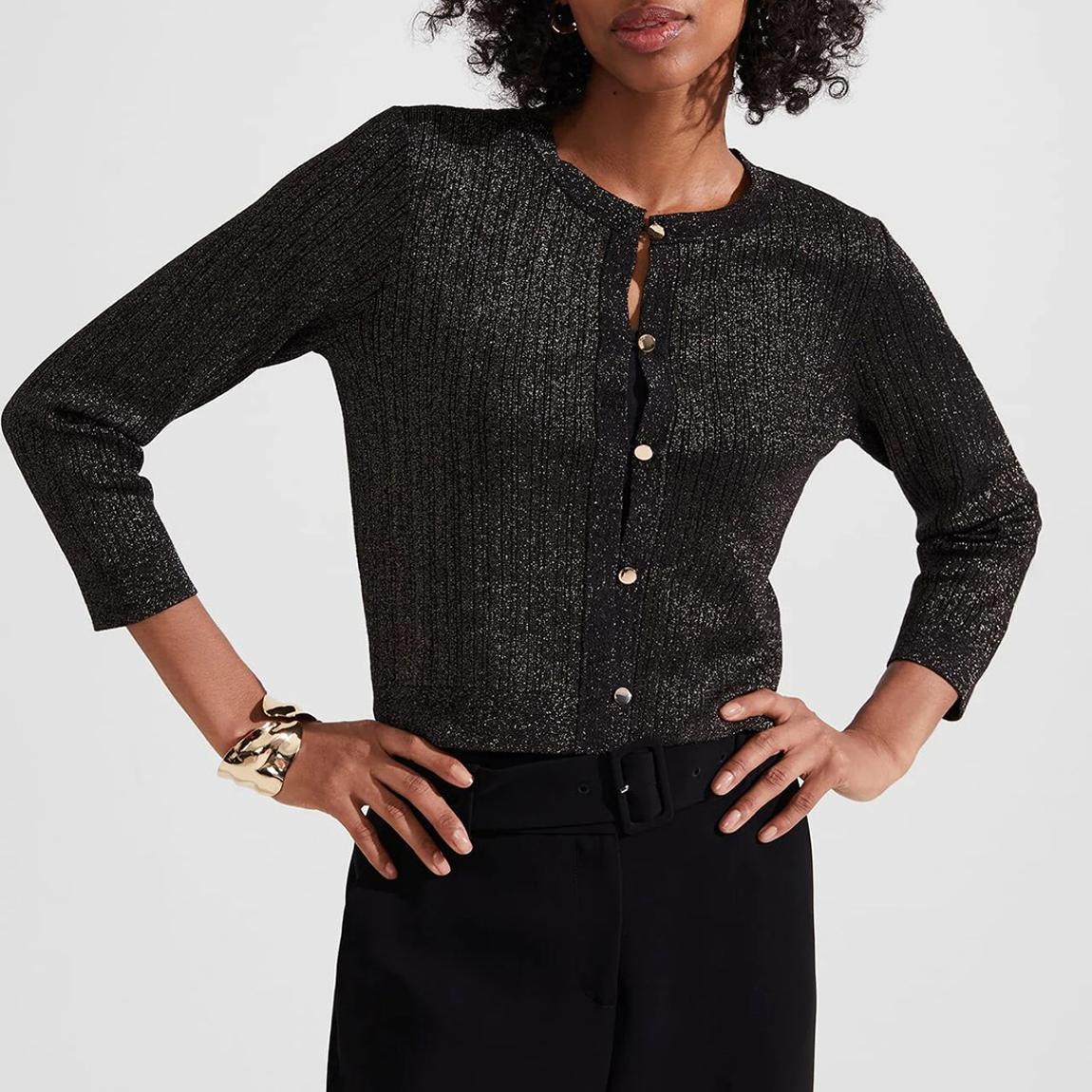 Black Reena Sparkle Ribbed Knit Cardigan main product photo