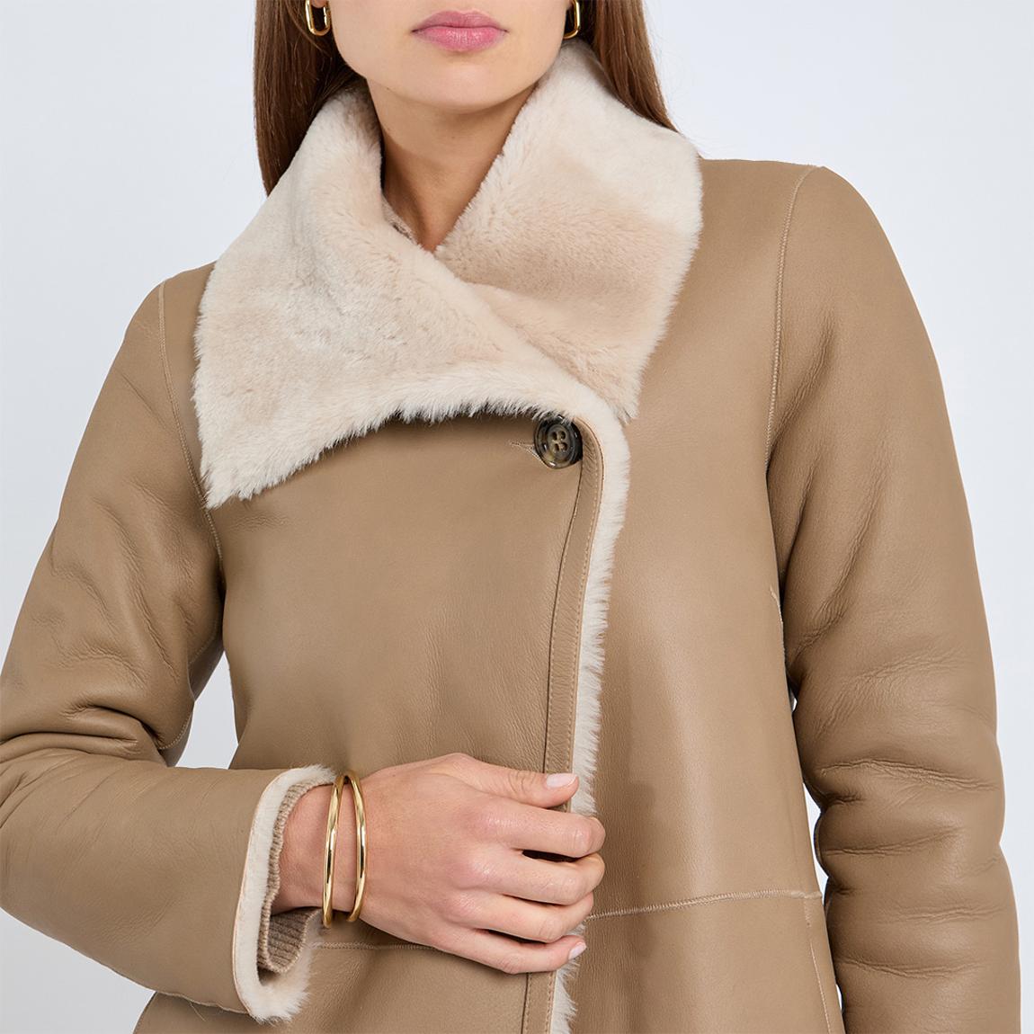 Sand Shearling Maxi Throw On Coat main product photo