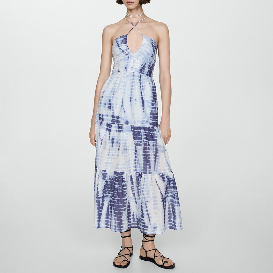 Blue Tie-Dye Halter Maxi Dress main product photo