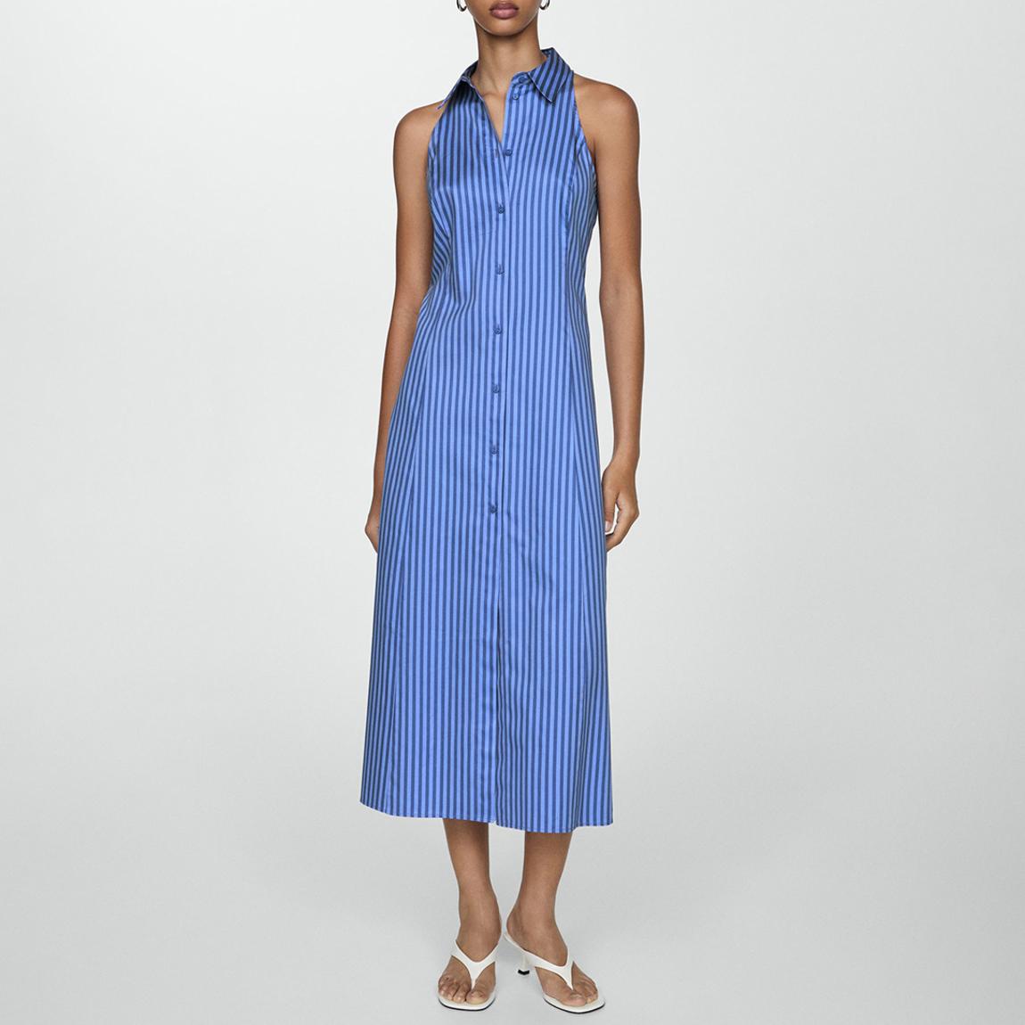 Mango Mid Blue Pinstripe Halter Shirt Dress - BrandAlley Mango Mid Blue Pinstripe Halter Shirt Dress - BrandAlley
