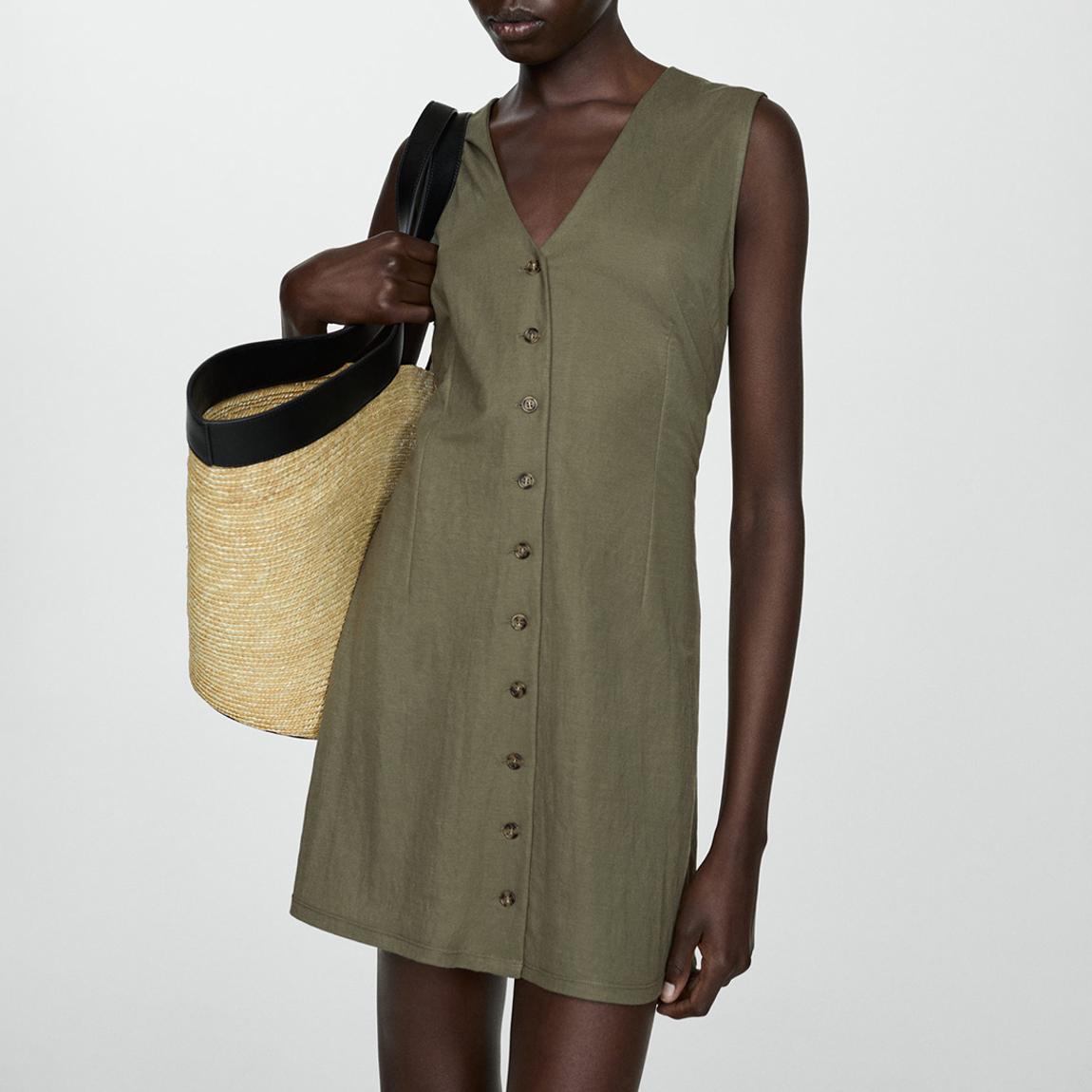 Dark Khaki Button Through Mini Dress main product photo