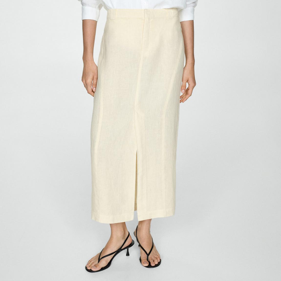 Pale Yellow Linen Maxi Skirt main product photo