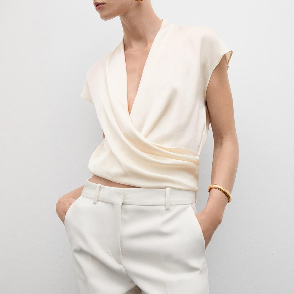 Ecru Cap Sleeve Wrap Blouse main product photo