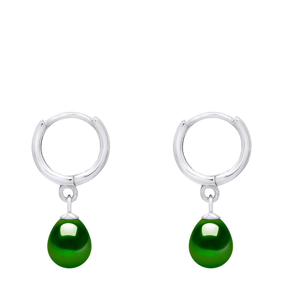 Silver Real Cultured Freshwater Malachite Green Pearl Earrings main product photo