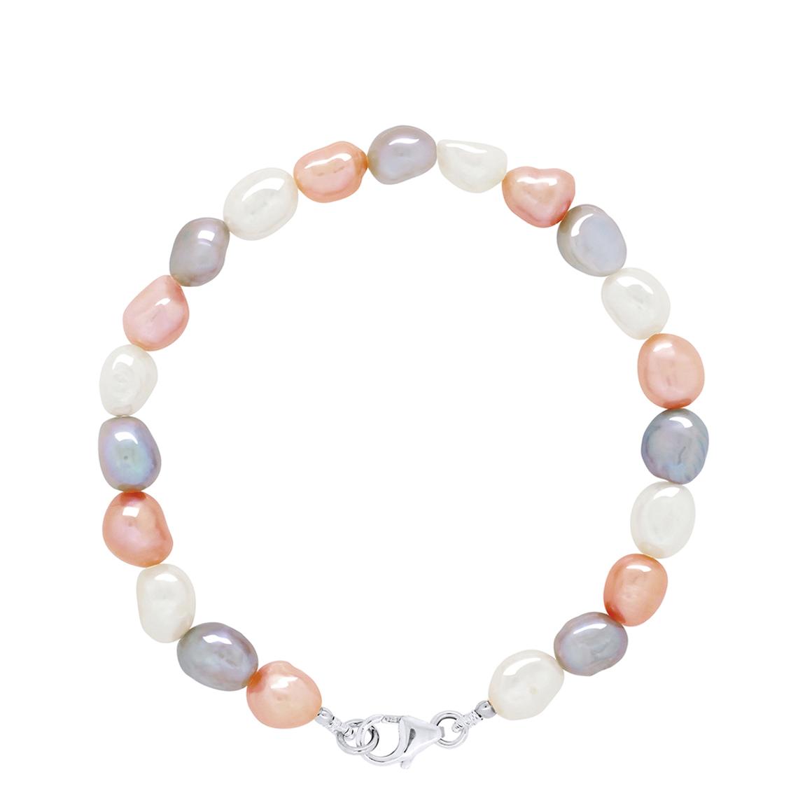 Silver Rows of Real Cultured Freshwater Pearls Multicoloured Bracelet main product photo