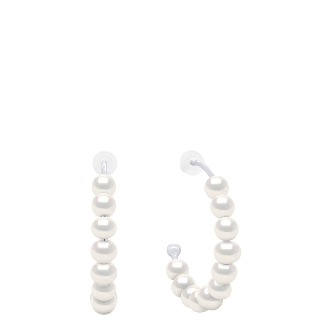 Silver Half Creole Real Cultured Natural White Pearl Earrings main product photo