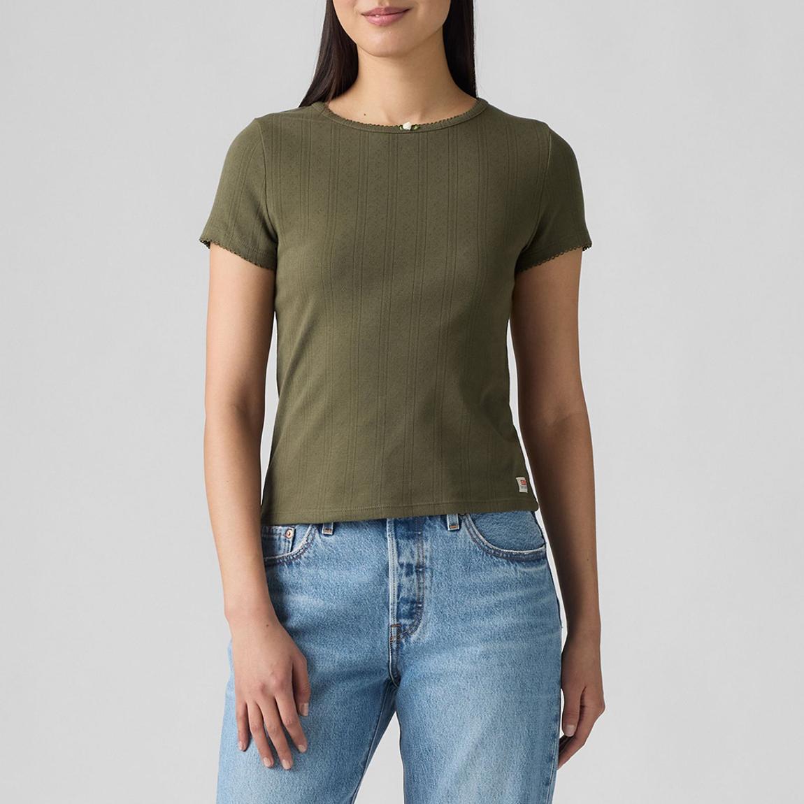 Olive Green Pointelle T-Shirt main product photo
