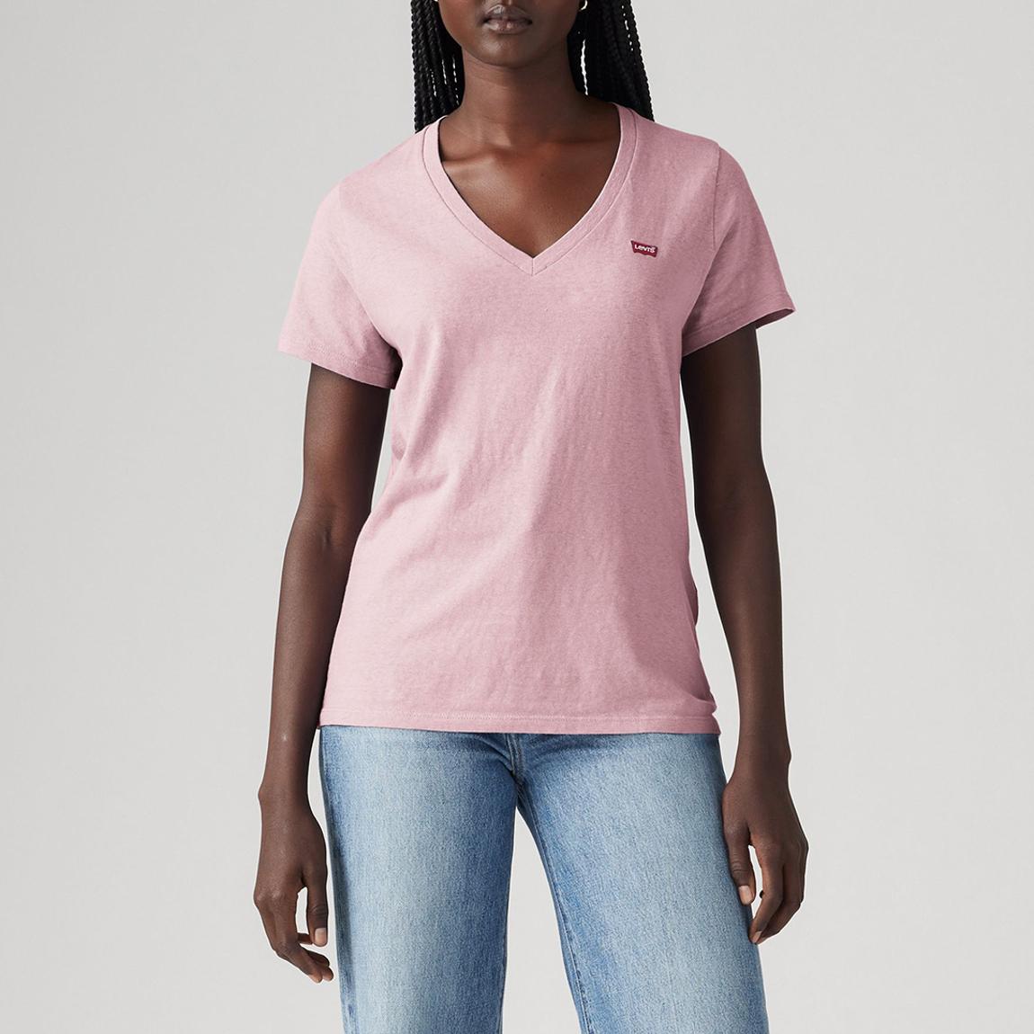 Pink V-Neck Relaxed Cotton Tee main product photo