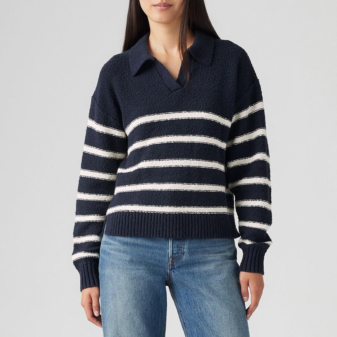 Navy Stripe Polo Knit Cotton Jumper main product photo