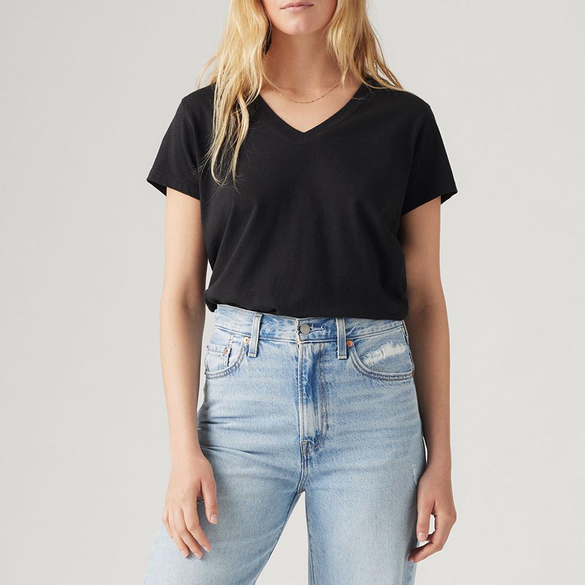 Black Boxy V-Neck Cotton Blend T-Shirt main product photo