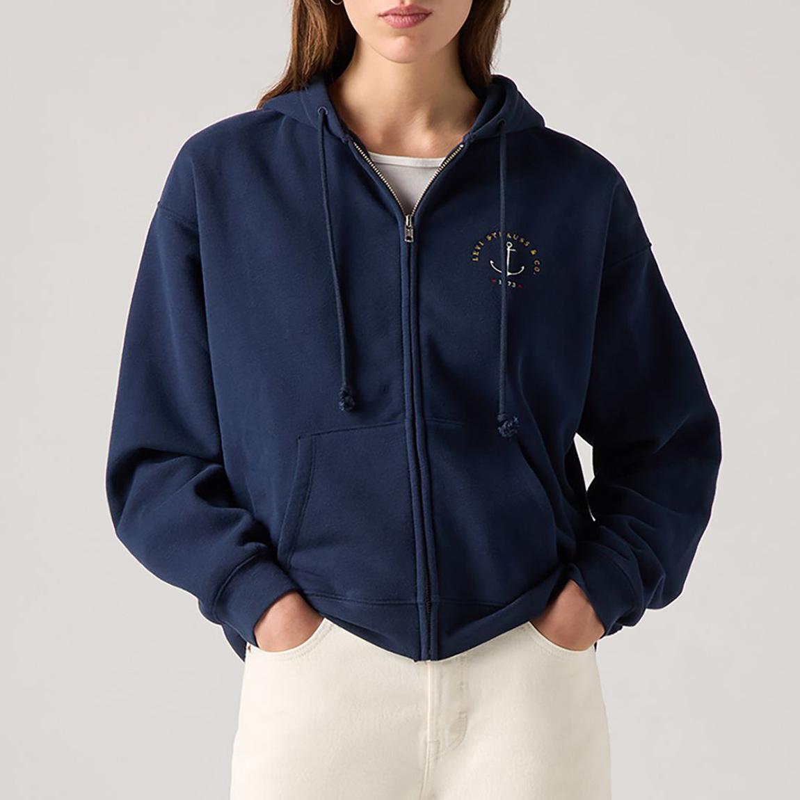 Navy Anchor Graphic Zip-Up Hoodie main product photo