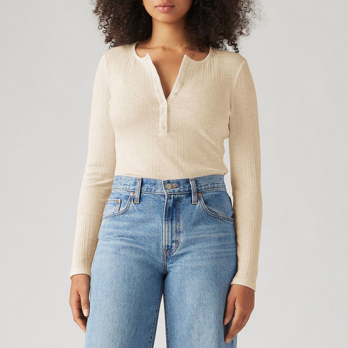 Beige Vacationer Long Sleeve Ribbed Top main product photo