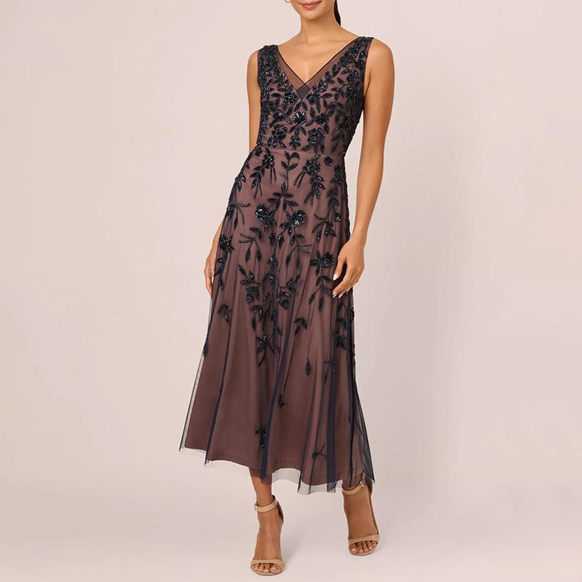 Navy Beaded Mesh Midaxi Dress main product photo