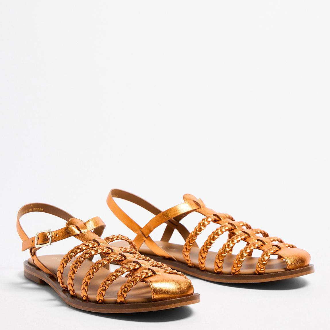Plait Detail Metallic Orange Leather Gladiator Sandals main product photo