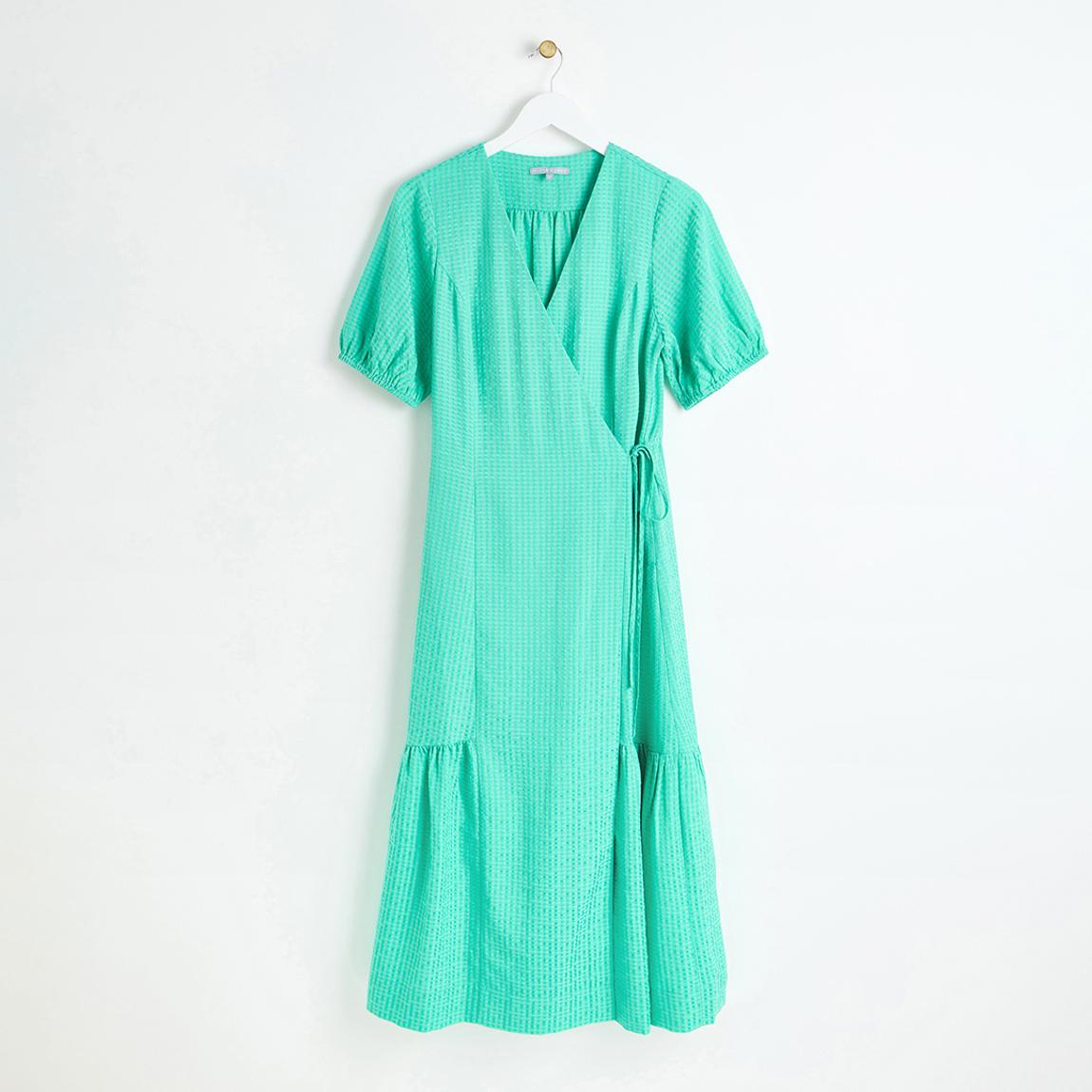 Green Textured Wrap Midi Dress main product photo