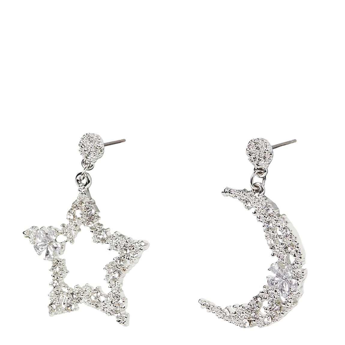 Silver Hollis Textured Metal & Flower Star & Moon Drop Earrings main product photo