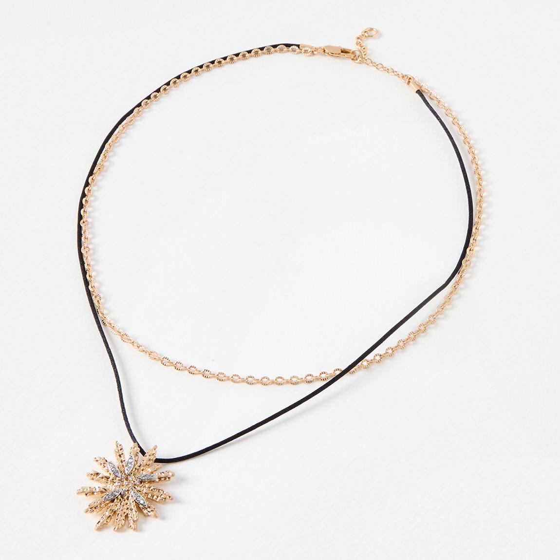 Gold Leonora Starburst Stone Detail Pendant Cord & Chain Necklace main product photo