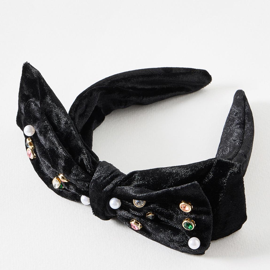 Black Meike Stone Detail Statement Velvet Bow Headband main product photo