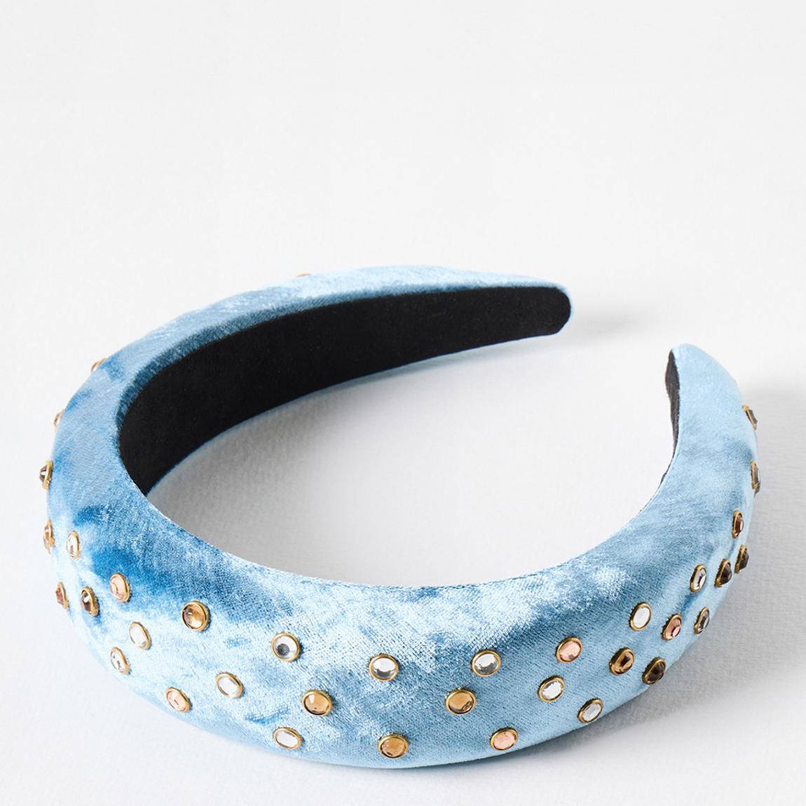 Blue Adara Stone Detail Velvet Puffy Headband main product photo