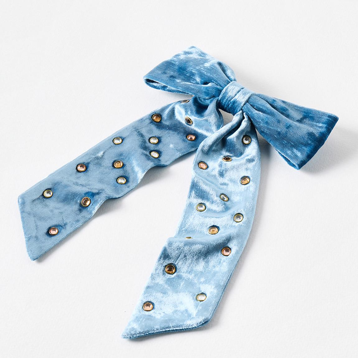 Blue Adara Stone Detail Velvet Hair Bow main product photo