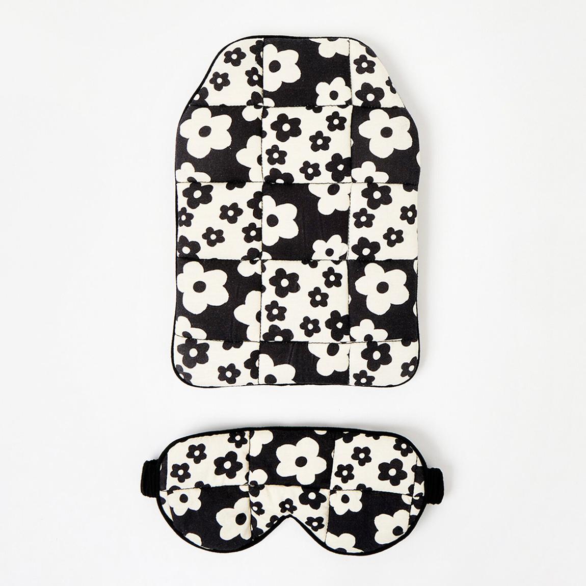 Black Monochrome Floral Hot Water Bottle & Eyemask Set main product photo