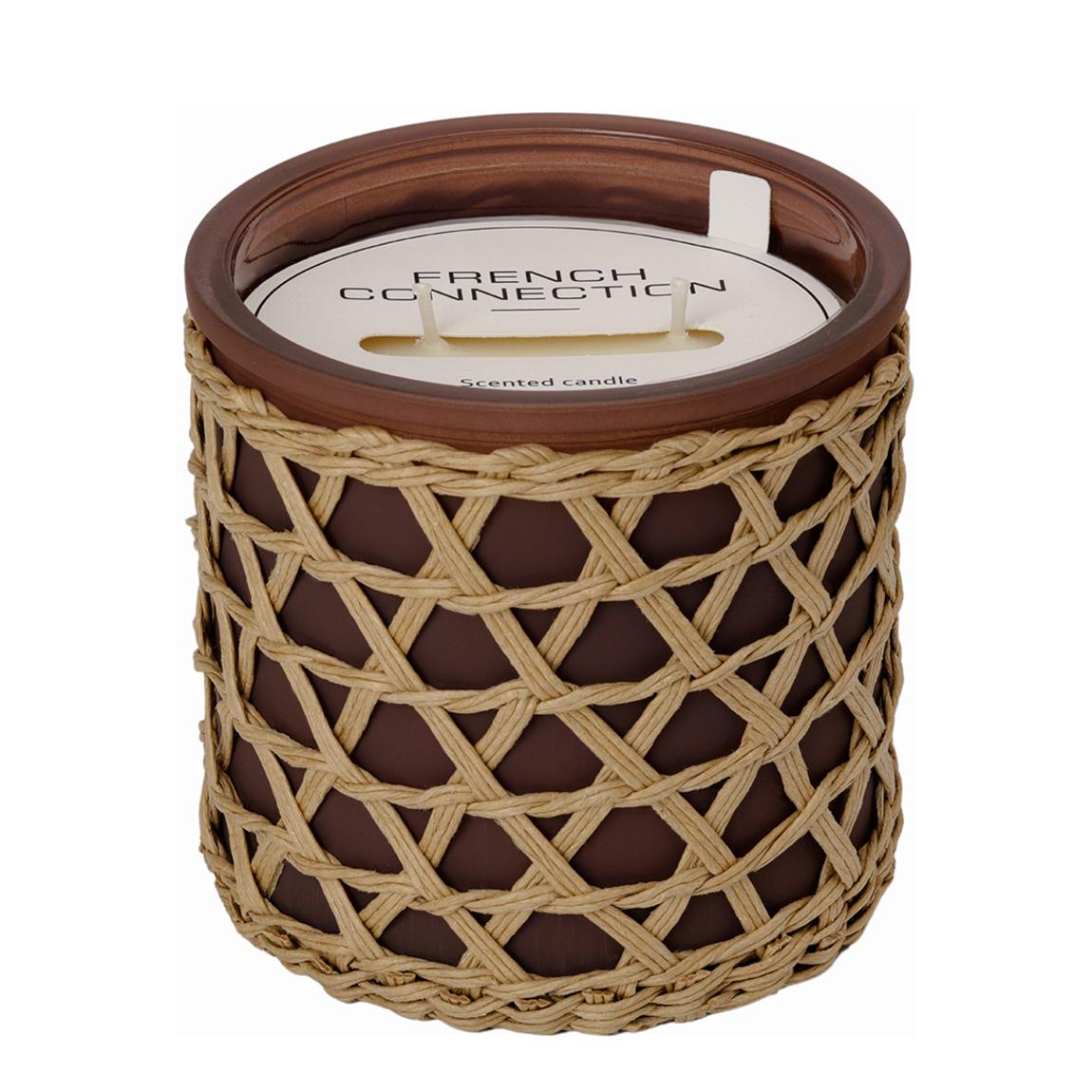 French Connection Woven Detail Brown Black Cherry & Cedarwood Candle 425G main product photo
