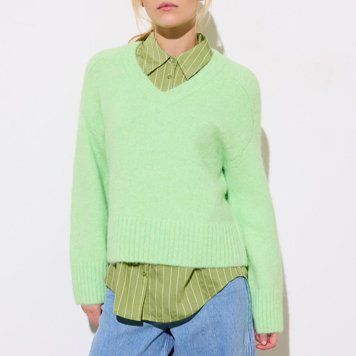 Oliver Bonas Mint Green Fluffy V-Neck Jumper - BrandAlley