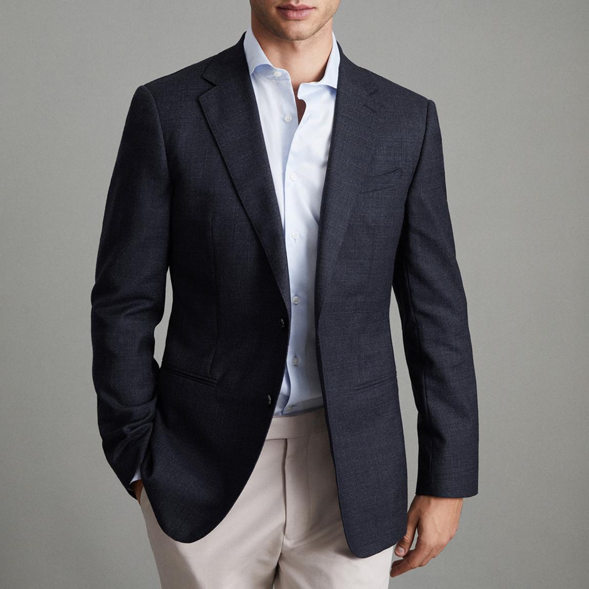 Navy Notch Lapel Textured Wool Blazer main product photo