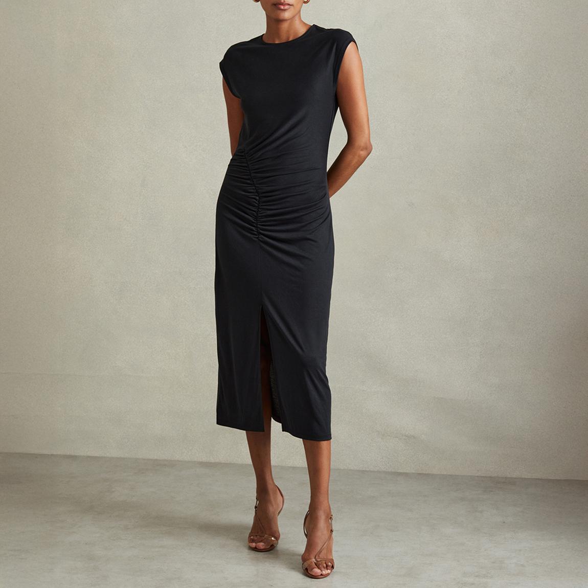 Reiss Black Lenara Cap Sleeve Midi Dress - BrandAlley