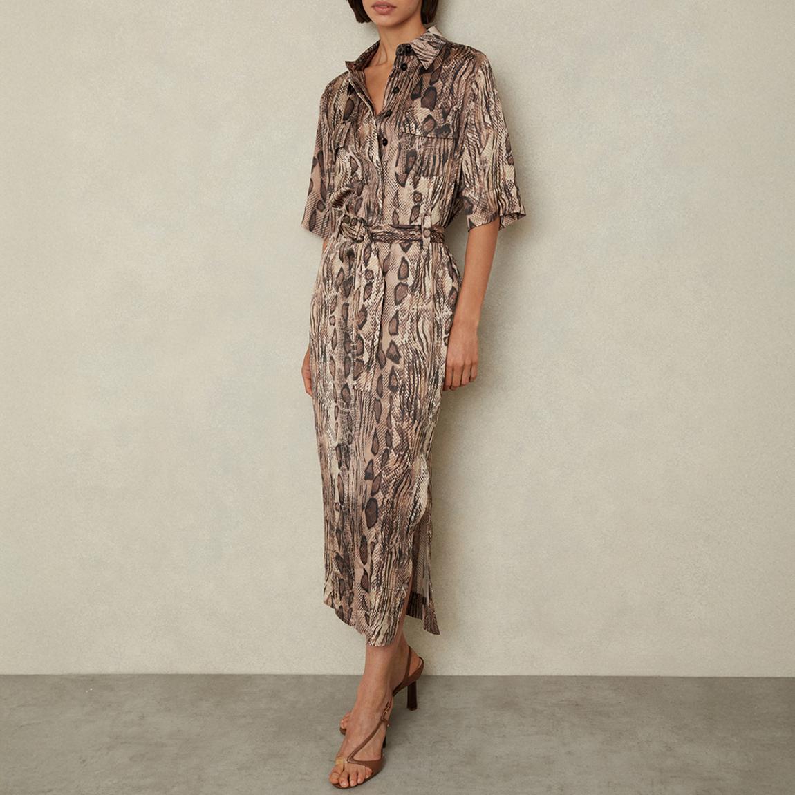 Beige Farah Animal Print Shirt Dress main product photo