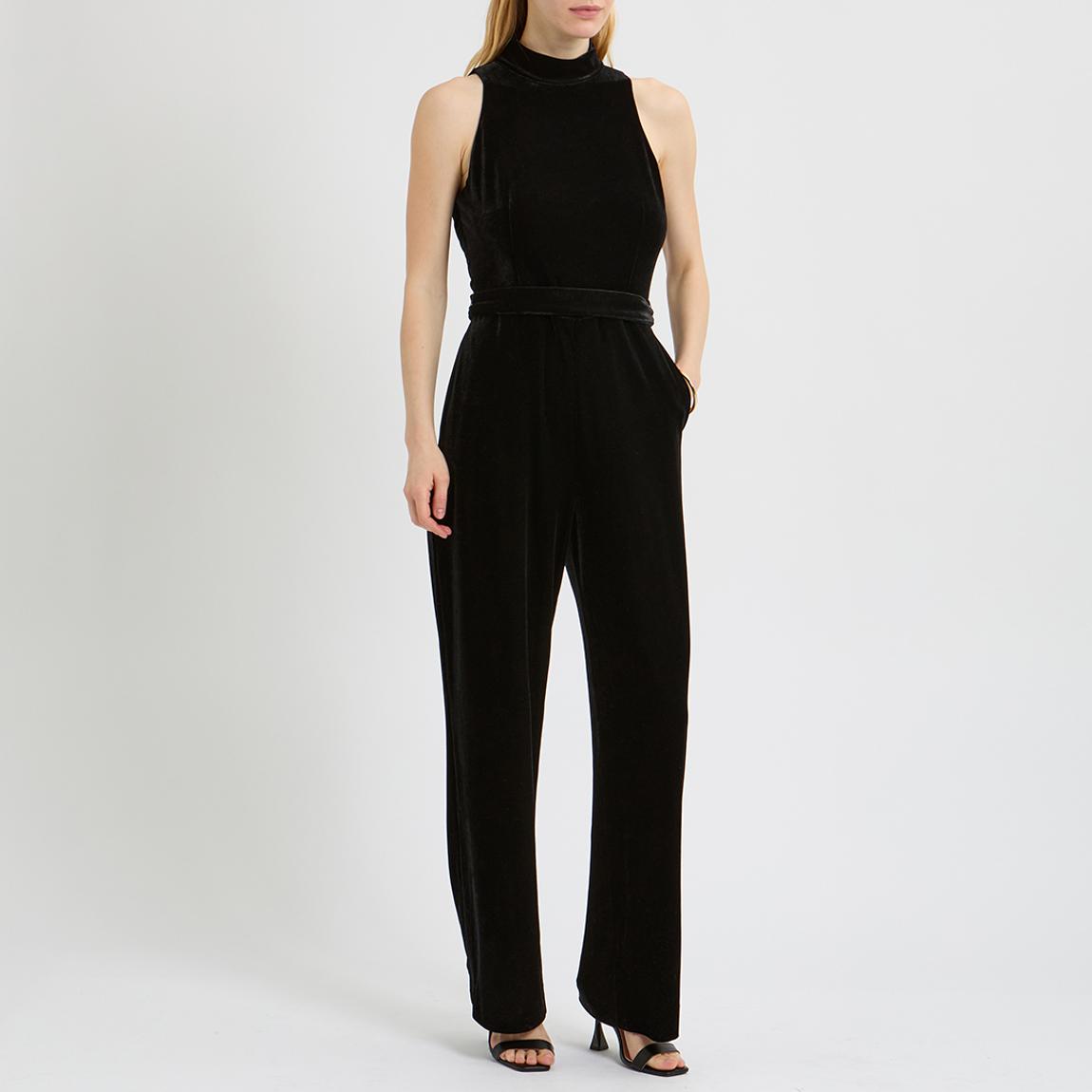 Black Dori Velvet Open Back Jumpsuit main product photo